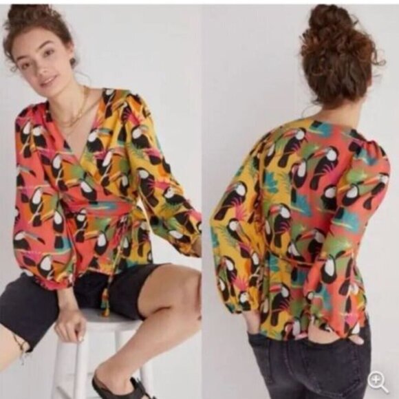 FARM Rio Tropical Feminine Wrap Blouse Vibrant Nature Boho Chic Women Small NWT - Picture 1 of 10